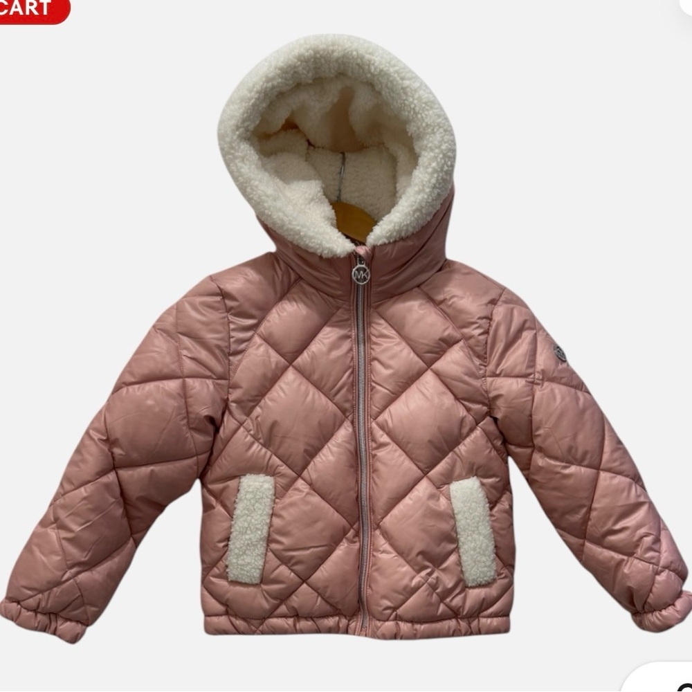 Michael Kors plush pink  Puffer Jacket with Faux Fur Trim size 5/6